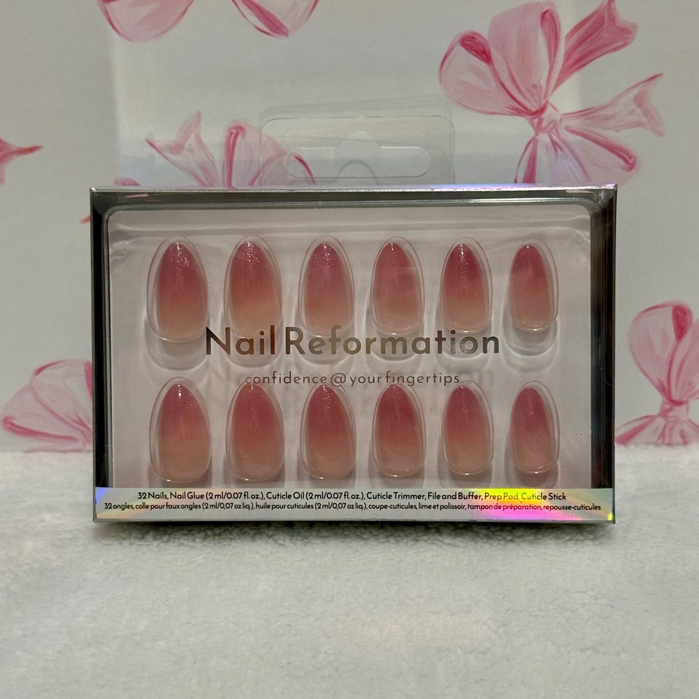 Nail Reformation Ombre Pink Glitter Almond Press On Nails Kit‎ 32 Count